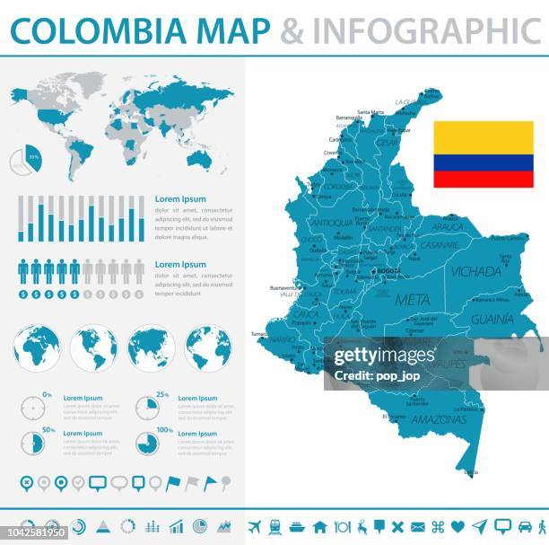 Map Of Colombia Infographic Vector, Foto de stock