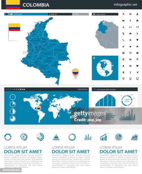 34 - colombia - blue gray infographic q10 - medellín stock illustrations