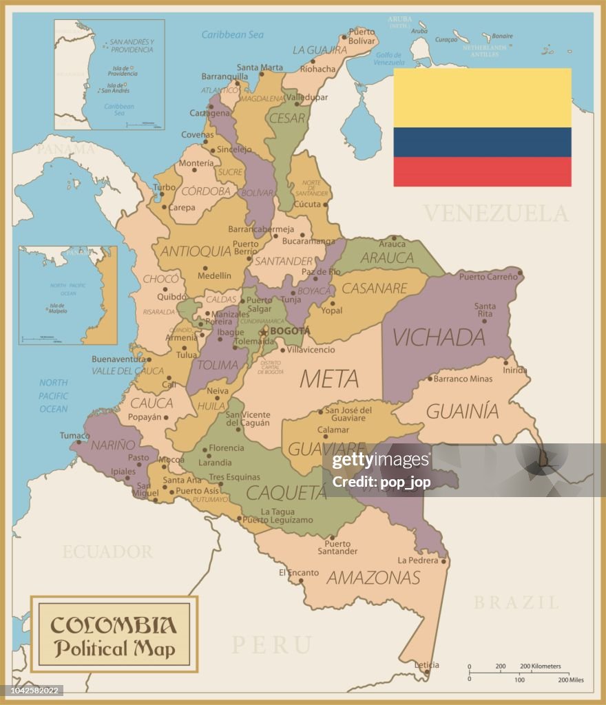 Map of Colombia - Vintage Vector