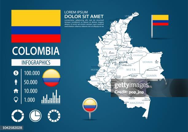 39 - colombia - dark murena bg infographic q10 - cartagena colombia stock illustrations