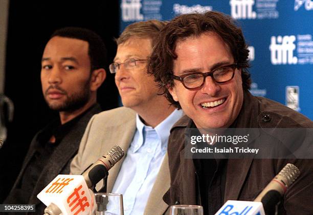 John Legend, Bill Gates and Davis Guggenheim attend the "Waiting For Superman" press conference during the 2010 Toronto International Film Festival...