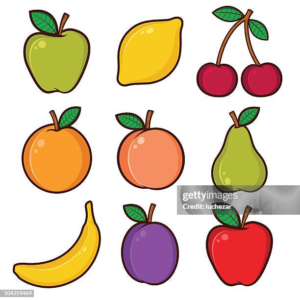 fruit icons set - plums stock illustrations