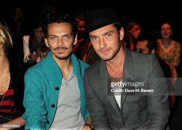 Designer Matthew Wiliamson and actor Jude Law attend the Twenty8Twelve Spring/Summer 2011 show as part of London Fashion Week at the at Old Sorting...