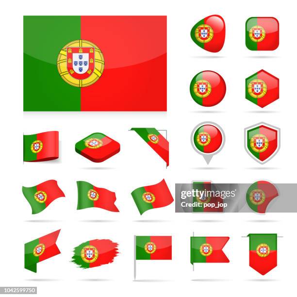 illustrations, cliparts, dessins animés et icônes de portugal - flag icon set vector brillant - portugal