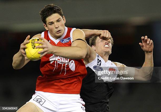 Levi Casboult of Northern Bullants marks the ball during the VFL Grand Final match between North Ballarat and the Northern Bullants at Etihad Stadium...