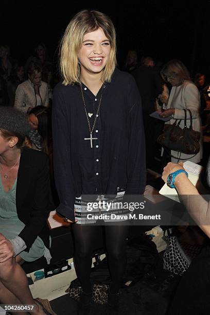 Model/socialite Pixie Geldof attends the Twenty8Twelve Spring/Summer 2011 show as part of London Fashion Week at the at Old Sorting Office on...