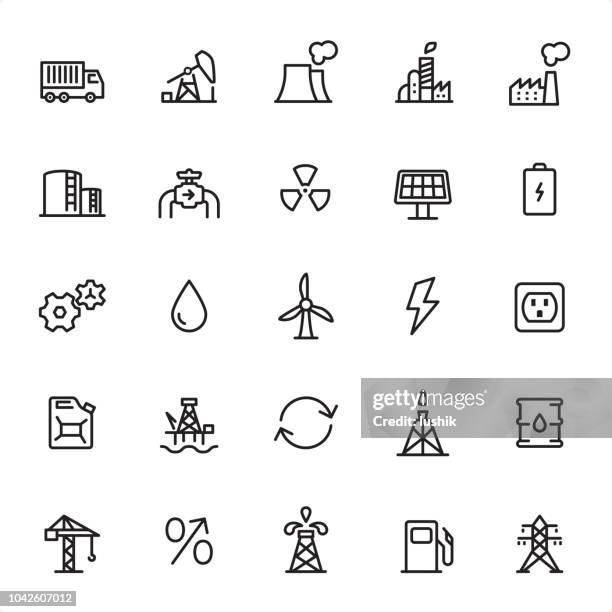 industry - outline icon set - oil pipeline truck stock illustrations