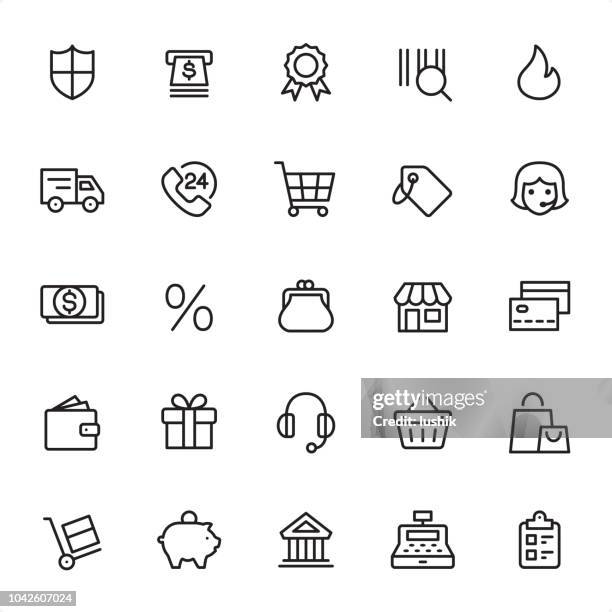 einkaufen & einzelhandel - icon-set zu skizzieren - change purse stock-grafiken, -clipart, -cartoons und -symbole