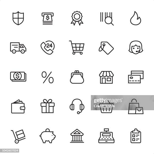 ilustrações de stock, clip art, desenhos animados e ícones de shopping & retail - outline icon set - basket icon