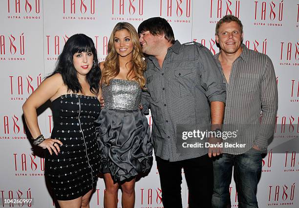 Cast members from "The Hard Times of RJ Berger" Kara Taitz, Amber Lancaster, Jareb Dauplaise and Alex Solowitz arrive at Lancaster's birthday party...