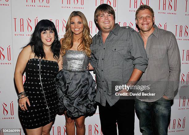 Cast members from "The Hard Times of RJ Berger" Kara Taitz, Amber Lancaster, Jareb Dauplaise and Alex Solowitz arrive at Lancaster's birthday party...