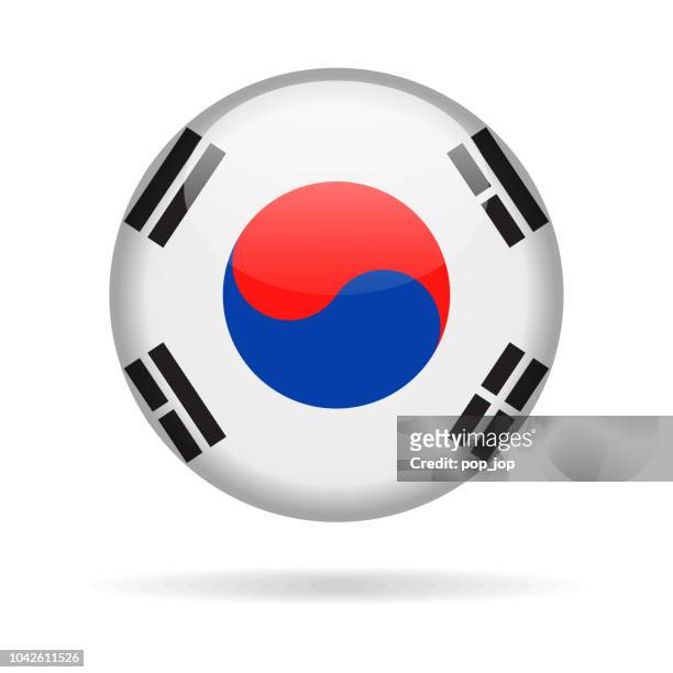 stockillustraties, clipart, cartoons en iconen met zuid-korea - ronde vlagpictogram vector glanzend - seoul