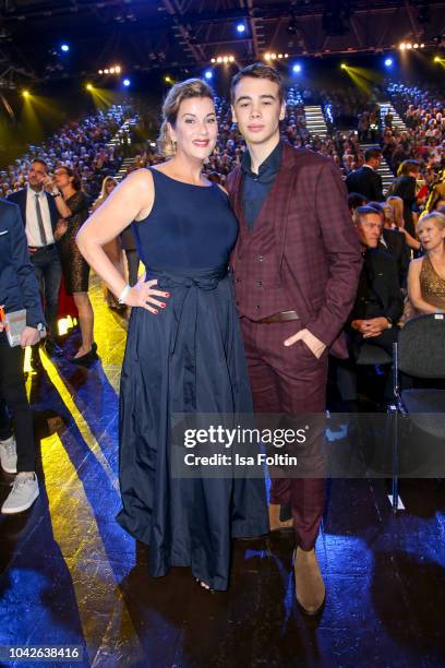 German actress Alexa Maria Surholt and her son Arthur Surholt during the Goldene Henne on September 28, 2018 in Leipzig, Germany.