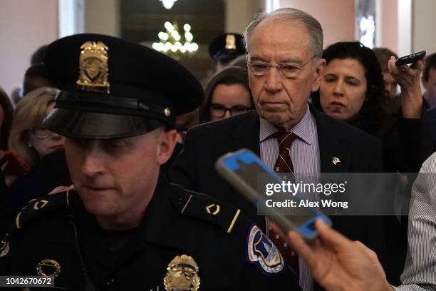 Sen. Chuck Grassley , chairman of Senate Judiciary Committee, leaves after a meeting in the office of Senate Majority Leader Sen. Mitch McConnell...