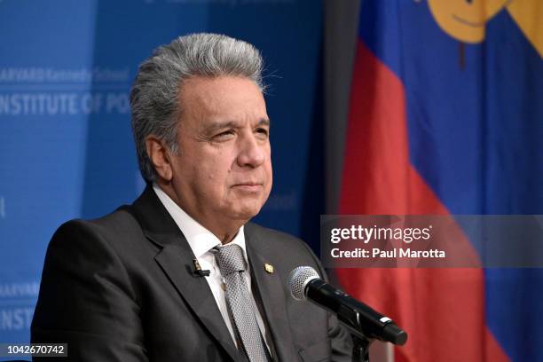 Ecuador President Lenin Moreno gives a talk at Harvard University John F. Kennedy Institute of Politics titled 'All Hands on Deck: Joining Public and...