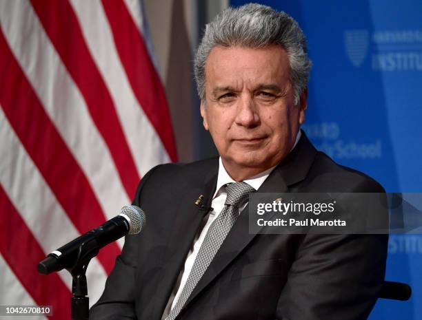 Ecuador President Lenin Moreno gives a talk at Harvard University John F. Kennedy Institute of Politics titled 'All Hands on Deck: Joining Public and...