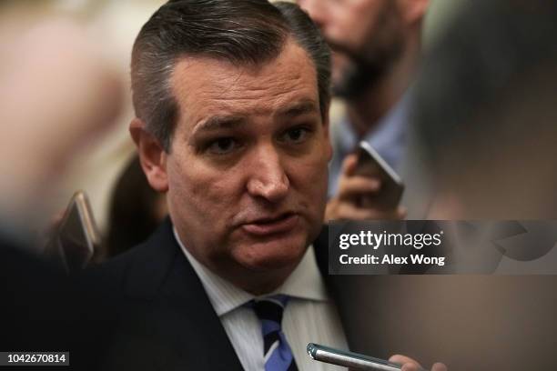 Sen. Ted Cruz leaves after a meeting in the office of Senate Majority Leader Sen. Mitch McConnell September 28, 2018 at the U.S. Capitol in...