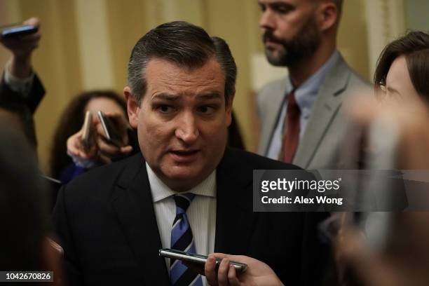 Sen. Ted Cruz leaves after a meeting in the office of Senate Majority Leader Sen. Mitch McConnell September 28, 2018 at the U.S. Capitol in...
