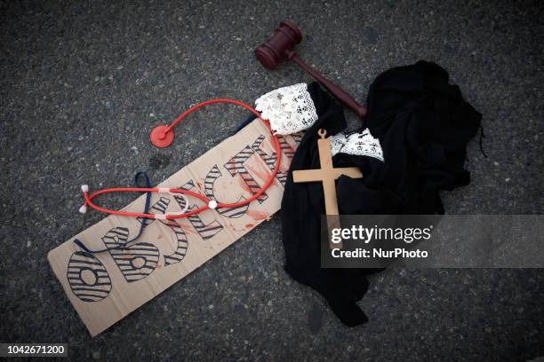 Symbols of the culprits of the failed bill in Argentina on abortion. Women and men took to the streets of Toulouse for the International Safe...