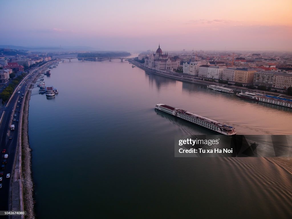 Calm Danube river in an early morning