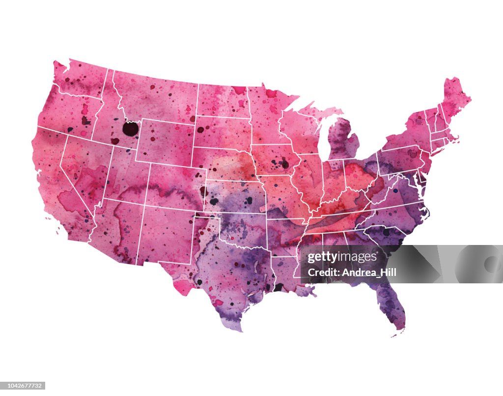 Us Raster Map United States With State Borders Watercolor Raster Map Illustration ...