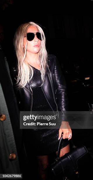 Lady Gaga arrives at the 'Celine' after party in a night club on September 28, 2018 in Paris, France.