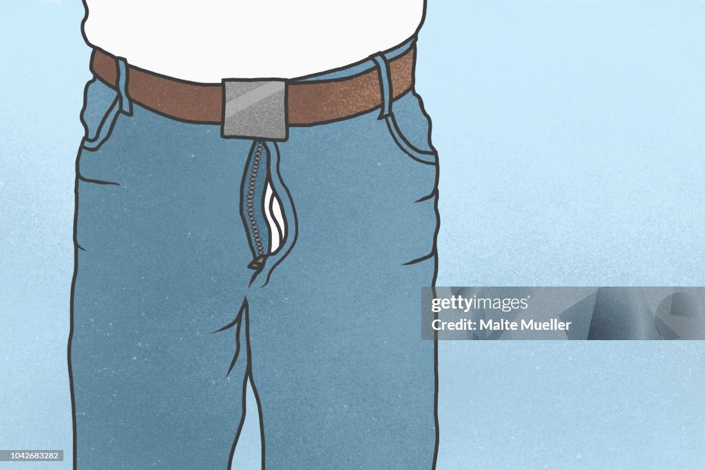 Close up man with unzipped pants