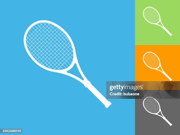 illustrazioni stock, clip art, cartoni animati e icone di tendenza di icona piatta del tennis su sfondo blu - racchetta da tennis