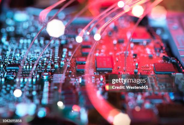 inside a laptop computer, mother board and electronic components - cable de ordenador fotografías e imágenes de stock