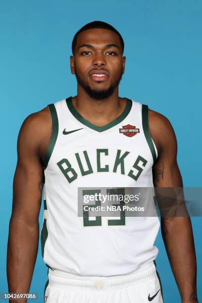 Sterling Brown of the Milwaukee Bucks poses for a headshot during Milwaukee Bucks Media Day at Fiserv Forum on September 24, 2018 in Milwaukee,...
