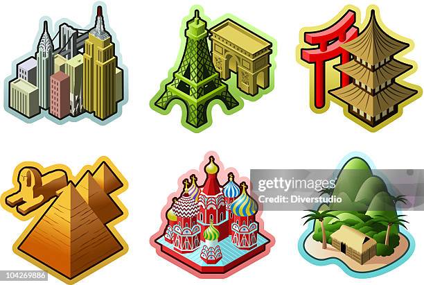 ilustrações de stock, clip art, desenhos animados e ícones de ícones de destino de viagem - arco do triunfo paris