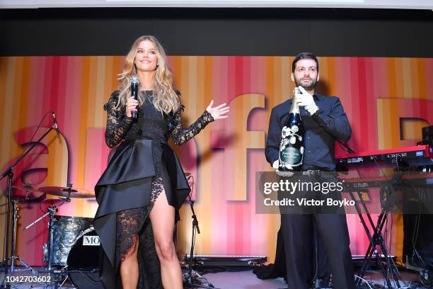 Nina Agdal attends amfAR Gala dinner at La Permanente on September 22, 2018 in Milan, Italy.