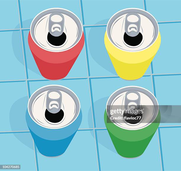 aluminium cans colored cans - drinking can stock illustrations