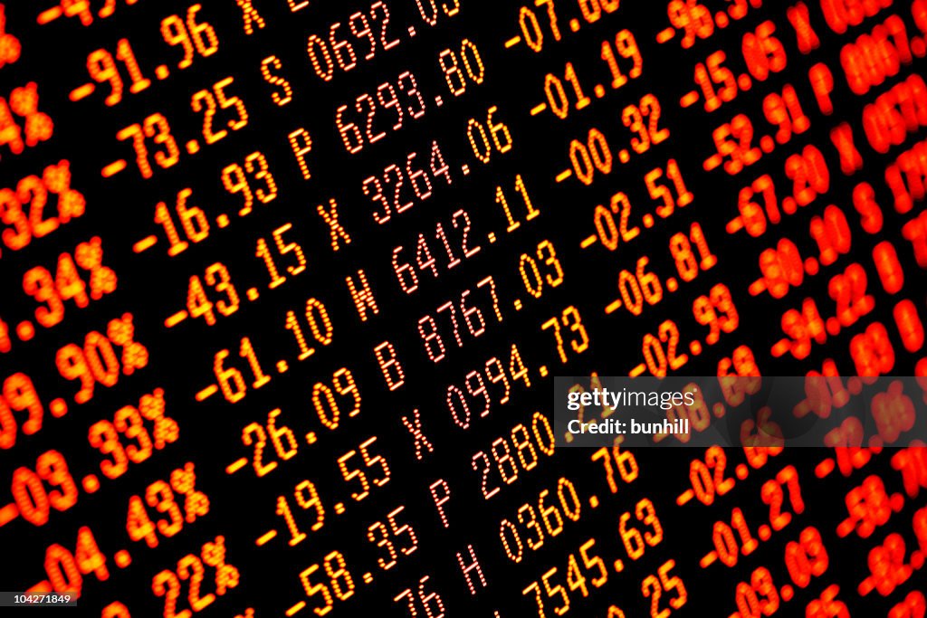 Red disguise numbers representing stock market crash