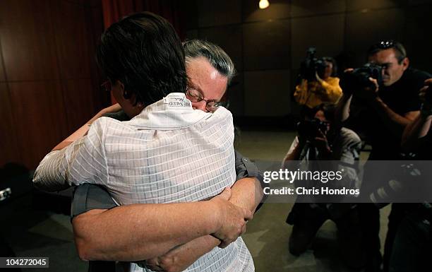 Nora Shourd hugs her daughter Sarah Shourd , during a press conference after Sarah's release from an Iranian prison September 19, 2010 in New York...