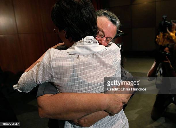 Nora Shourd hugs her daughter Sarah Shourd , during a press conference after Sarah's release from an Iranian prison September 19, 2010 in New York...