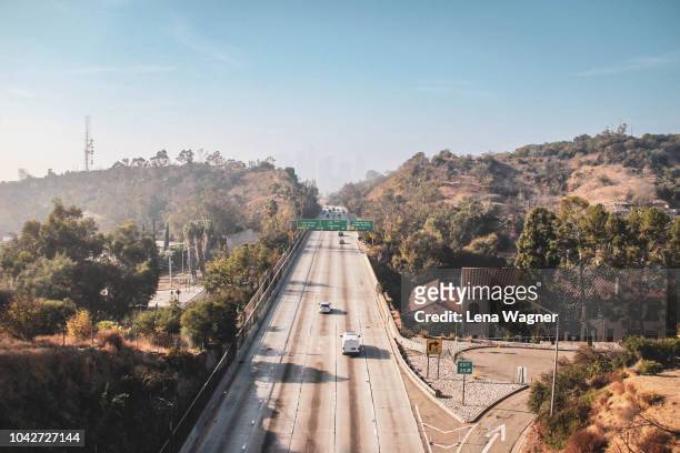 freeway to los angeles - downtown los angeles aerial stock pictures, royalty-free photos & images