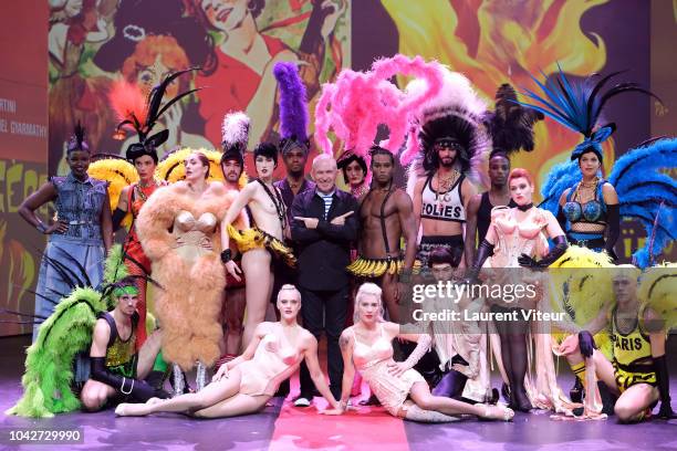 Jean-Paul Gaultier and the cast of the show attend the "Fashion Freek Show" as part of the Paris Fashion Week Womenswear Spring/Summer 2019 on...