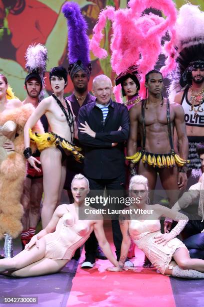 Jean-Paul Gaultier and the cast of the show attend the "Fashion Freek Show" as part of the Paris Fashion Week Womenswear Spring/Summer 2019 on...