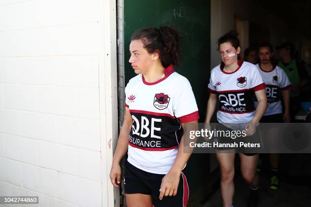 Heather Muir of North Harbour walks out for the second half during the round five Farah Palmer Cup match between North Harbour Hibiscus and...