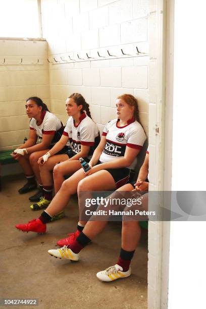 North Harbour sit in the dressing room at half time during the round five Farah Palmer Cup match between North Harbour Hibiscus and Wellington Pride...