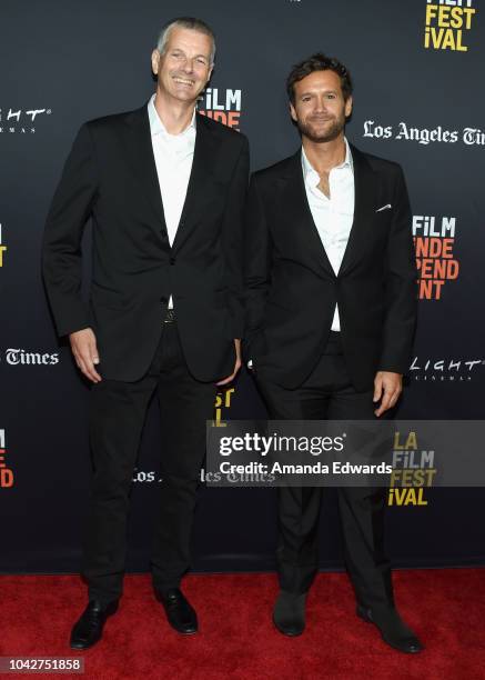 Peter Aitken and David Raymond attend the Closing Night Screening of "Nomis" during the 2018 LA Film Festival at ArcLight Cinerama Dome on September...