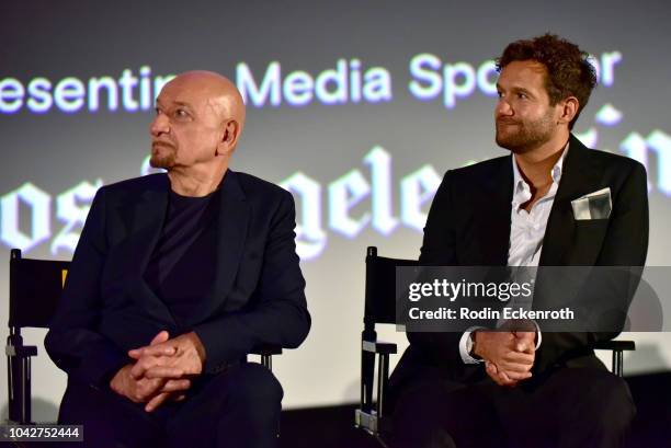 Sir Ben Kingsley and David Raymond speaks onstage during the Closing Night Screening of "Nomis" during the 2018 LA Film Festival at ArcLight Cinerama...