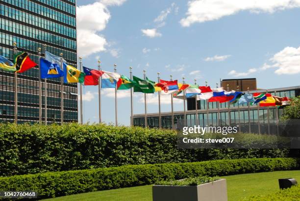 picture of united nations flags.  photo taken friday may 23, 2008. - un stock pictures, royalty-free photos & images