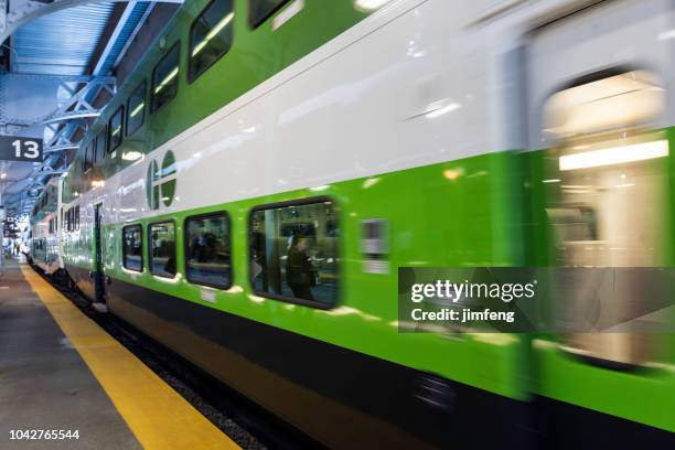 go transit train in toronto - toronto transit stock pictures, royalty-free photos & images