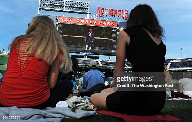 Washington National Opera performs the season opening of "A Masked Ball" live simulcast on the jumbotron screens at Nationals Stadium on September 19...