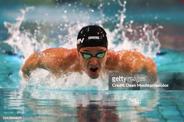 Daiya Seto of Japan competes in the Mens 200m Individual Medley heat on day 2 of the FINA Swimming World Cup held at Pieter van den Hoogenband &...