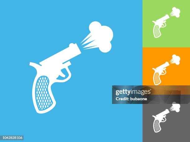 stockillustraties, clipart, cartoons en iconen met sprint start gun platte icoon op blauwe achtergrond - startschot