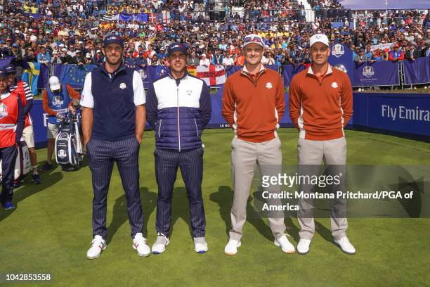 September 28: Saturday Afternoon Foursomes featuring Dustin Johnson, Brooks Koepka, Justin Rose and Henrik Stenson during the 42nd Ryder Cup held at...