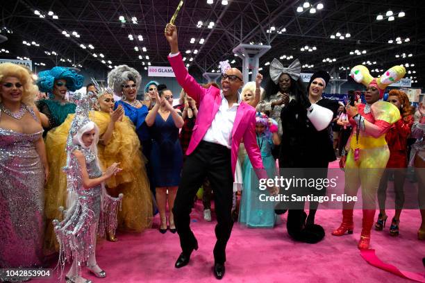 RuPaul with Michelle Visage during the ceremonial ribbon cutting at RuPaul's DragCon NYC 2018 at Javits Center on September 29, 2018 in New York City.